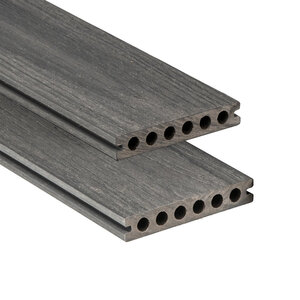 Tabla de tarima composite PuraShield, 2,3 x 13,8 x 300 cm, clips, alveolar, color gris oscuro (palet 126 uds)