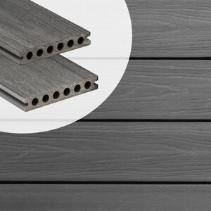Tabla de tarima composite PuraShield, 2,3 x 13,8 x 400 cm, clips, alveolar, color gris oscuro (palet 126 uds)