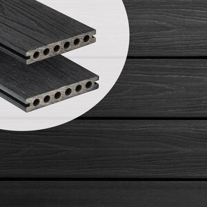 Tabla de tarima composite PuraShield, 2,3 x 13,8 x 300 cm, clips, alveolar, color negro ébano (palet 126 uds)