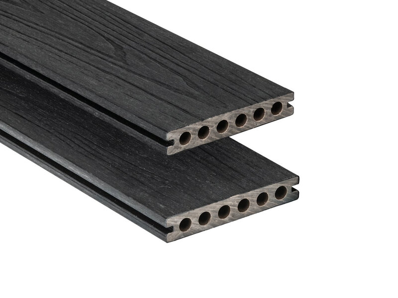 Tabla de tarima composite PuraShield, 2,3 x 13,8 x 300 cm, clips, alveolar, color negro ébano (palet 126 uds)