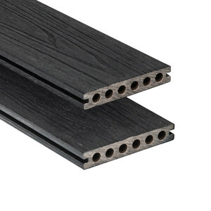 Tabla de tarima composite PuraShield, 2,3 x 13,8 x 400 cm, clips, alveolar, color negro ébano (palet 126 uds)