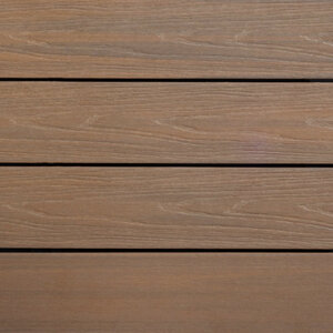 Tabla de tarima composite PuraShield, 2,3 x 21,0 x 400 cm, clips, alveolar, color teca (palet 90 uds)