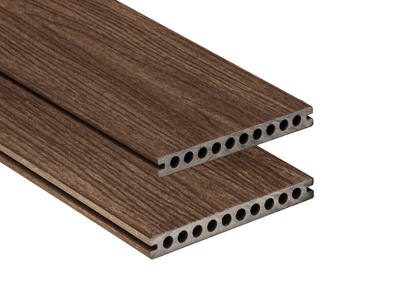 Tabla de tarima composite PuraShield, 2,3 x 21,0 x 300 cm, clips, alveolar, color ipé (palet 90 uds)