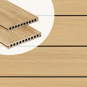 Tabla de tarima composite PuraShield, 2,3 x 21,0 x 400 cm, clips, alveolar, color cedro (palet 90 uds)