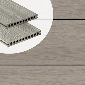 Tabla de tarima composite PuraShield, 2,3 x 21,0 x 300 cm, clips, alveolar, color gris claro (palet 90 uds)