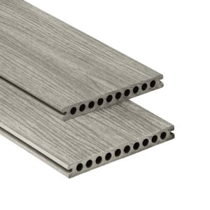 Tabla de tarima composite PuraShield, 2,3 x 21,0 x 300 cm, clips, alveolar, color gris claro (palet 90 uds)