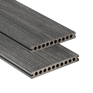 Tabla de tarima composite PuraShield, 2,3 x 21,0 x 300 cm, clips, alveolar, color gris oscuro (palet 90 uds)