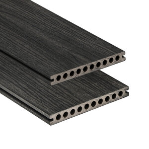Tabla de tarima composite PuraShield, 2,3 x 21,0 x 300 cm, clips, alveolar, color negro ébano (palet 90 uds)