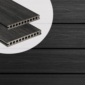Tabla de tarima composite PuraShield, 2,3 x 21,0 x 300 cm, clips, alveolar, color negro ébano (palet 90 uds)