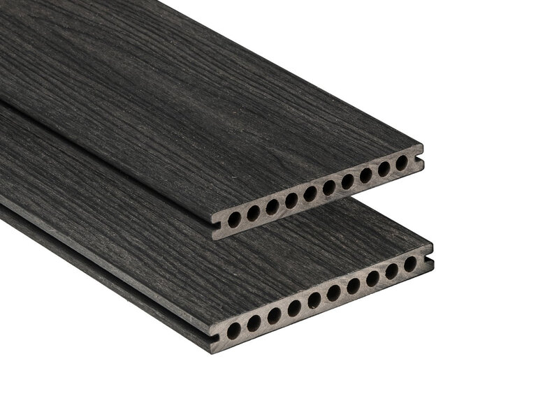 Tabla de tarima composite PuraShield, 2,3 x 21,0 x 500 cm, clips, alveolar, color negro ébano (palet 90 uds)