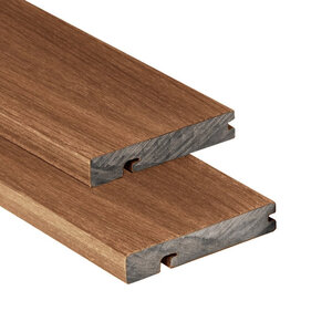 Tabla de remate para tarima composite PuraShield, 2,3 x 13,8 x 300 cm, clips, color teca (palet 126 uds)