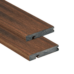 Tabla de remate para tarima composite PuraShield, 2,3 x 13,8 x 300 cm, clips, color ipé (palet 126 uds)