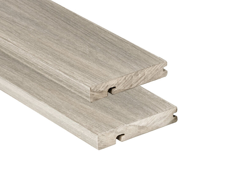 Tabla de remate para tarima composite PuraShield, 2,3 x 13,8 x 300 cm, clips, color gris claro (palet 126 uds)