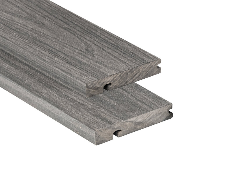 Tabla de remate para tarima composite PuraShield, 2,3 x 13,8 x 300 cm, clips, color gris oscuro (palet 126 uds)