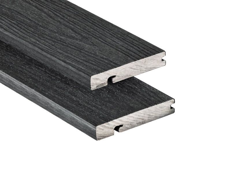 Tabla de remate para tarima composite PuraShield, 2,3 x 13,8 x 300 cm, clips, color negro ébano (palet 126 uds)