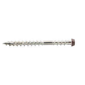 Tornillo PuraFix para tabla de tarima, M5,3 x 58, acero inox, color teca, para fijación superior — 75 uds (palet 10 uds)