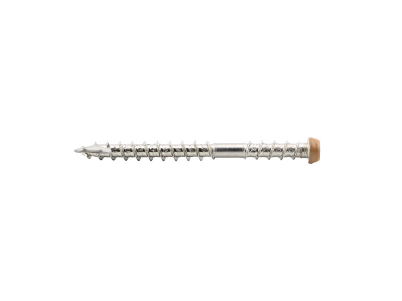 Tornillo PuraFix para tabla de tarima, M5,3 x 58, acero inox, color cedro, para fijación superior — 75 uds (palet 10 uds)