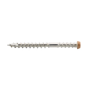 Tornillo PuraFix para tabla de tarima, M5,3 x 58, acero inox, color cedro, para fijación superior — 75 uds (palet 10 uds)