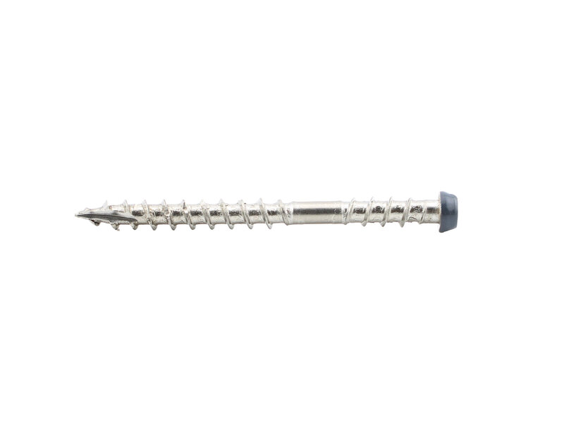Tornillo PuraFix para tabla de tarima, M5,3 x 58, acero inox, color gris oscuro, para fijación superior — 75 uds (palet 10 uds)
