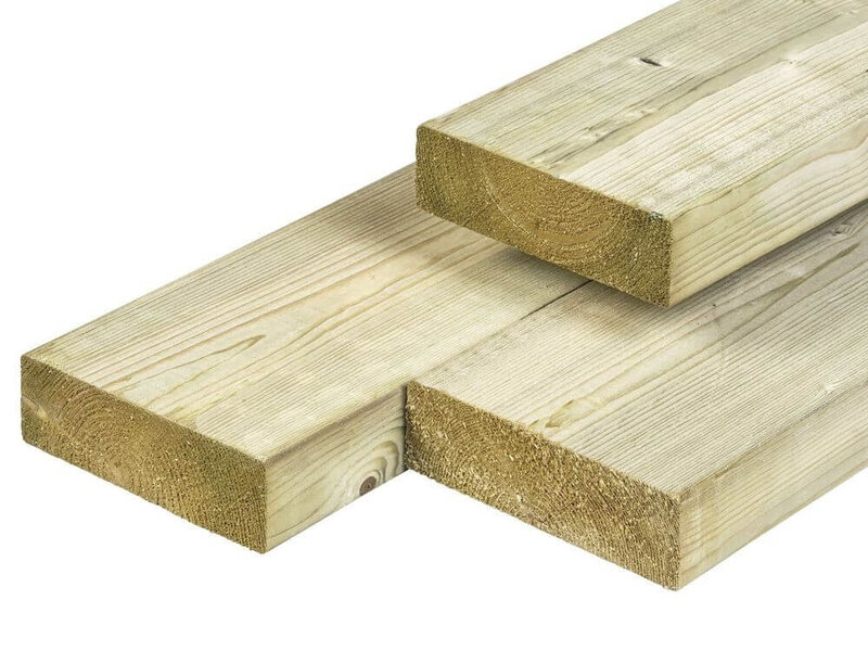 Madera escuadrada de abeto nórdico, autoclave, 4,5 x 14,5 x 300 cm, cepillada, cantos redondeados (palet 77 uds)