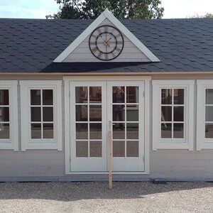 Casas de Madera Prefabricadas Huesca - Diáfana - 20 m2 - Modelo Clockhouse - Cabañas de madera originales CLOCKHOUSE - LASUR GRIS Y BLANCO