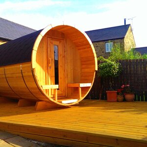 Sauna Barril de Abeto - 205 diámetro - 250 cms de largo - SAUNA BARRIL DE ABETO DE DIAMETRO 195 Y 250 CMS DE LARGO - MONTAJE AL SOL