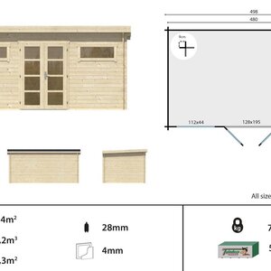 Casas de Madera Prefabricadas Irún - 13,4 m2 - Diáfana - Modelo Zutphen-Zerja - Casa de madera moderna -498x298 cms - 28 MM ZUTPHEN