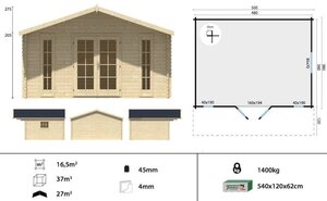 Casas de Madera Prefabricadas Yecla - Diáfana - 17 m2 - Modelo Gustav - Casas de madera GUSTAV - PLANOS