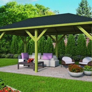 Cenadores de Madera tratada Superior - Medidas 590x340 cms - Cenador Superior con Tegola negra - HOBYCASA