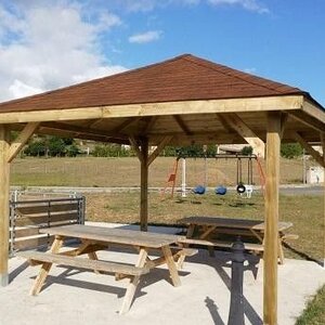 Mesas de jardín con bancos plegables - 178x155x74 cms - Mesas de jardin con bancos plegables - MONTAJE CLIENTE