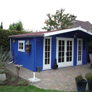 Casas de Madera Prefabricadas Yecla - Diáfana - 17 m2 - Modelo Gustav - Casas de madera GUSTAV - LASUR AZUL Y BLANCO