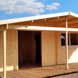 Casas de Madera Vigo - 1 dormitorio - 24 m2 + 12 m2 porche - Modelo Palmar - Casas de madera con estancias y porche PALMAR