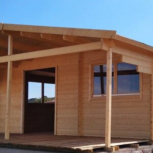Casas de Madera Vigo - 1 dormitorio - 24 m2 + 12 m2 porche - Modelo Palmar - Casas de madera con estancias y porche PALMAR