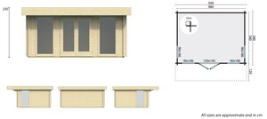 Casas de Madera Lejona - Diáfana - 16 m2 - Modelo Mia - Casas de madera MIA RENDER/PLANO FRONTAL