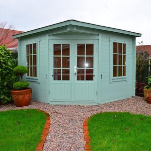 Casas de Madera Prefabricadas Olot - Diáfana - 7 m2 - Modelo Emma - Caseta EMMA - HOBYCASA azul verdosa