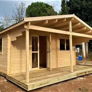 Casas de Madera Vigo - 1 dormitorio - 24 m2 + 12 m2 porche - Modelo Palmar - Casas de madera con estancias y porche PALMAR