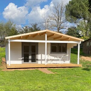 Casas de Madera Vigo - 1 dormitorio - 24 m2 + 12 m2 porche - Modelo Palmar - Casas de madera con estancias y porche PALMAR