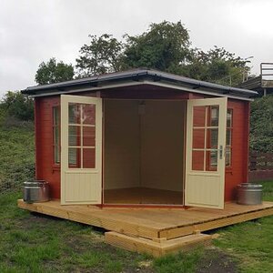 Casas de Madera Prefabricadas Olot - Diáfana - 7 m2 - Modelo Emma - Caseta EMMA - ROJA CON PUERTAS BLANCAS